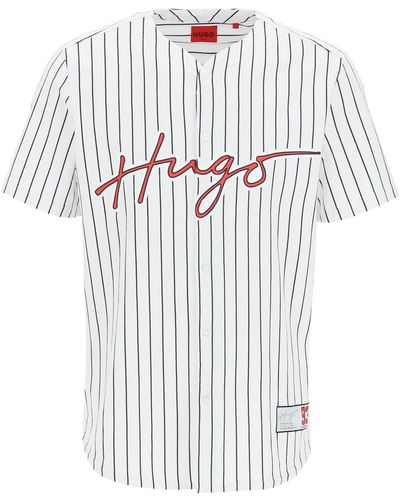 HUGO Gestreept Honkbal T-shirt - Wit