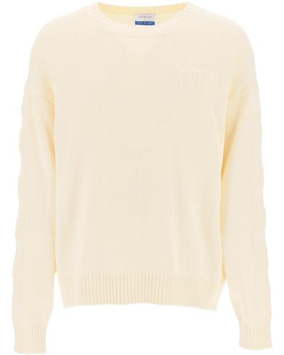 Off-White c/o Virgil Abloh Sweater blanco con motivo diagonal en relieve - Neutro