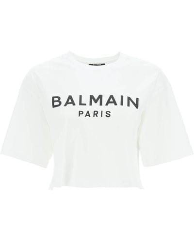 Balmain Logo Print Boxy T -shirt - Wit