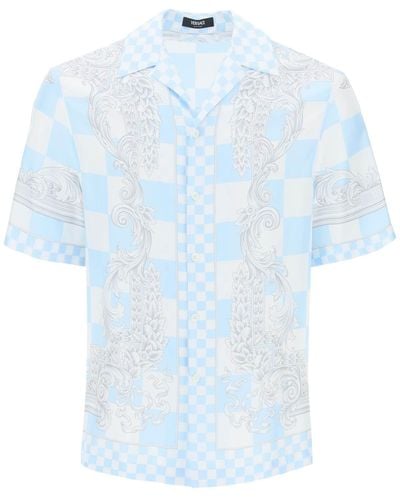 Versace Chemise de bowling en soie imprimée en huit - Bleu