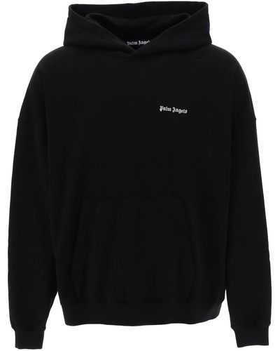 Palm Angels Embroidered Logo Cotton Hoodie - Black