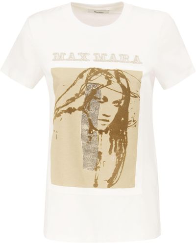 Max Mara Darling Cotton T -shirt Met Afdrukken - Wit