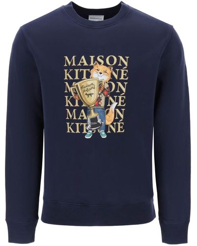 Maison Kitsuné Fox Champion Crew Neck Sweatshirt - Blau