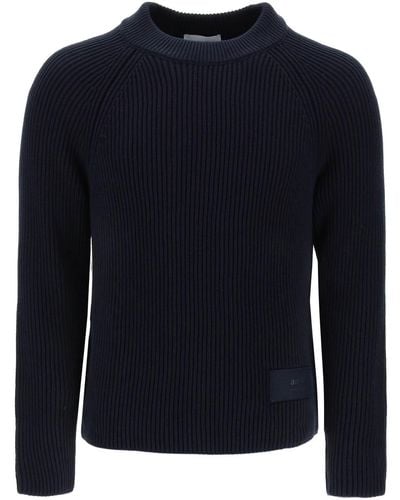 Ami Paris Cotton And Wool Crew Neck Sweater - Blauw