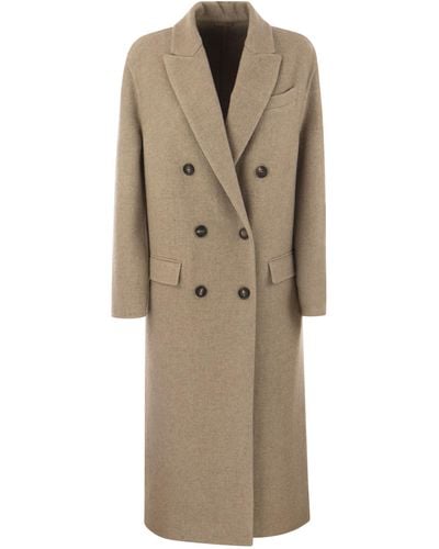 Brunello Cucinelli Double Breasted Coat In Cashmere Doek - Naturel