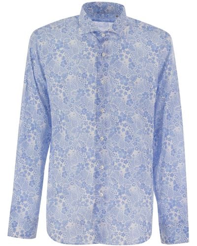 Fedeli Camicia con voile di cotone allungata stampata da feedeli - Blu