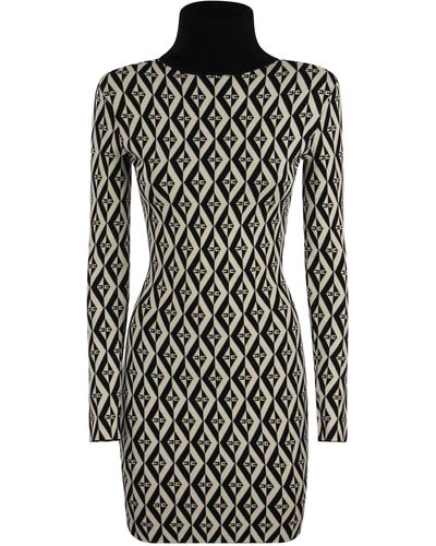 Elisabetta Franchi Rhombus-Patterned Knit Minidress - Black