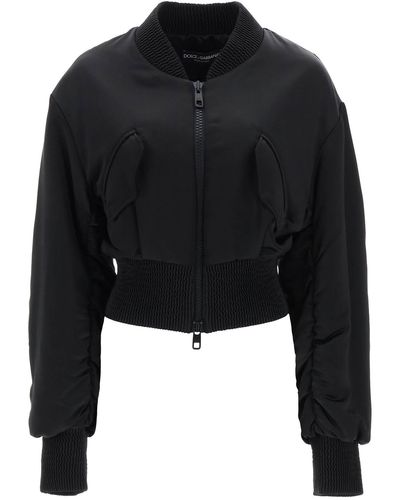 Dolce & Gabbana Bomber In Charmeuse Con Maniche Drappeggiate - Nero