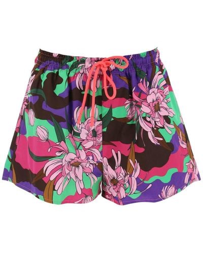 Moncler SHORTS IN POPELINECON FANTASIA FLOREALE - Rosso