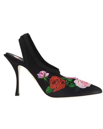 Dolce & Gabbana Escarpins À Brides En Jersey Stretch À Imprimé Fleuri - Noir