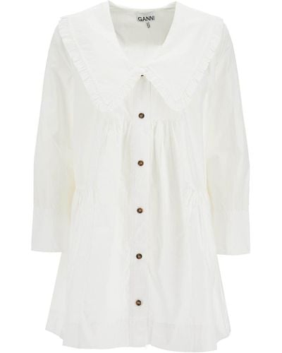 Ganni Vestido Poplin Mini Cotton en 9 - Blanco
