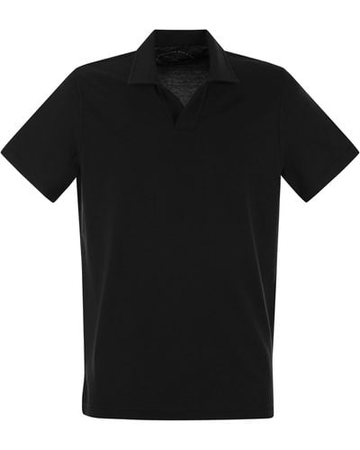 Fedeli Cotton Polo Shirt con colletto aperto - Nero