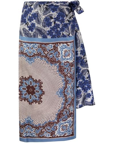 Weekend by Maxmara Week-end max mara nuevo jupe sarong en soie imprimée - Bleu