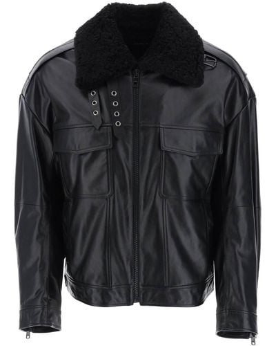 Dolce & Gabbana Leather and Fur Biker Chaqueta - Negro