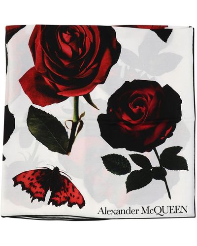Alexander McQueen Bedruckter Seidenschal - Weiß