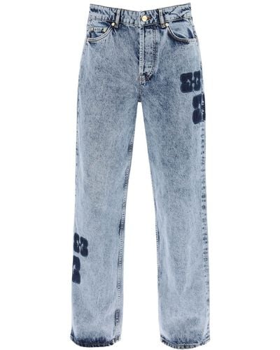 Ganni Wide Leg Izey Jeans Met Contrasterende Details - Blauw
