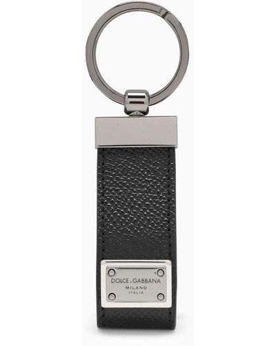 Dolce & Gabbana Black Leder -Logo -Schlüsselring - Schwarz