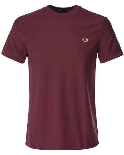Fred Perry Piqué M8524 122 Bordeauxrood T-shirt - Paars