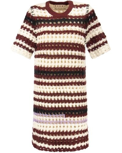 Marni 3 D Crochet Intarsia Dress With Irregular Stripes - Multicolor
