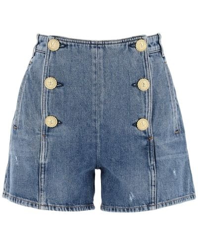 Balmain "pantalones cortos de mezclilla a rayas con botones en relieve - Azul