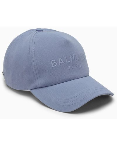 Balmain Light Blue Baseball Cap Met Logo - Blauw