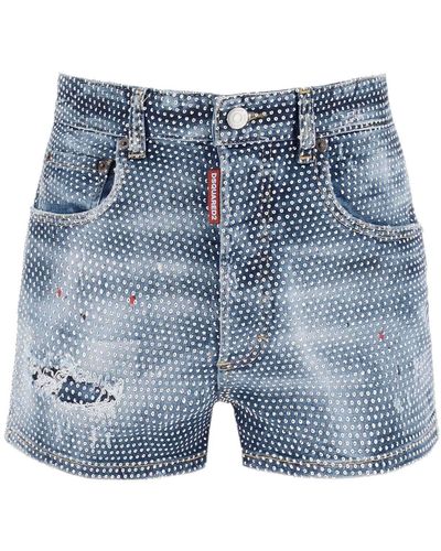 DSquared² Hollywood Wash Hot Pant Shorts - Bleu