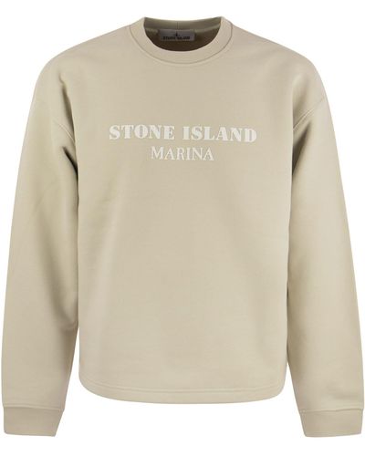 Stone Island Crew Neck Sweatshirt Met Inscriptie - Naturel