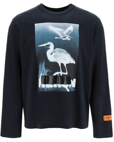 Heron Preston Censored Heron Print T -shirt Met Lange Mouwen - Blauw