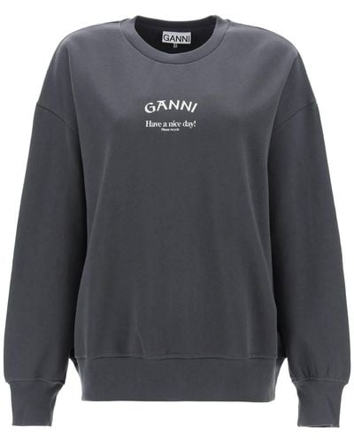 Ganni Übergroßes Sweatshirt mit Logoabdruck - Grau