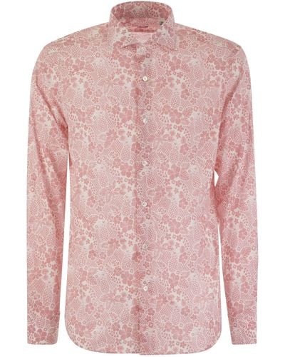 Fedeli Bedrukt Stretch Cotton Voile Shirt - Roze