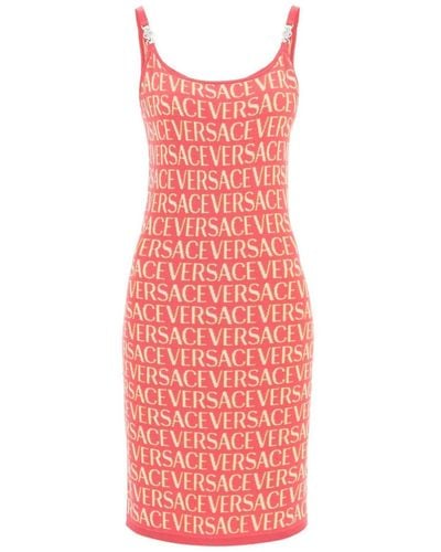 Versace Vestido de punto sin mangas con detalle de medusa dorada - Rojo