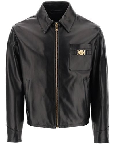 Versace Chaqueta de blusa de cuero - Negro