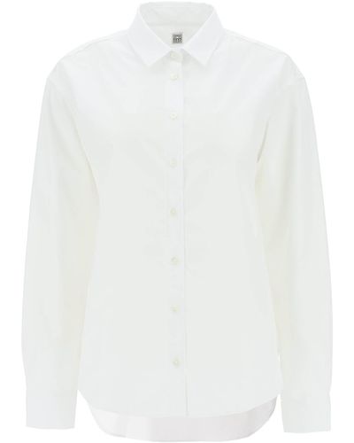 Totême Logo gesticktes Baumwollhemd - Weiß