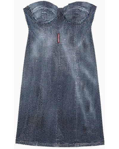 DSquared² Washed Denim Mini Dress With Crystals - Blue