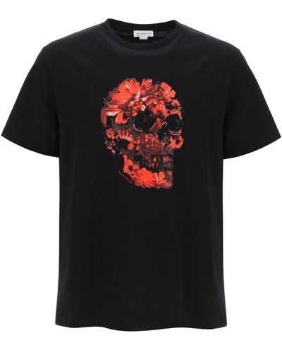Alexander McQueen Wax Skull Gedrukt T -shirt - Zwart