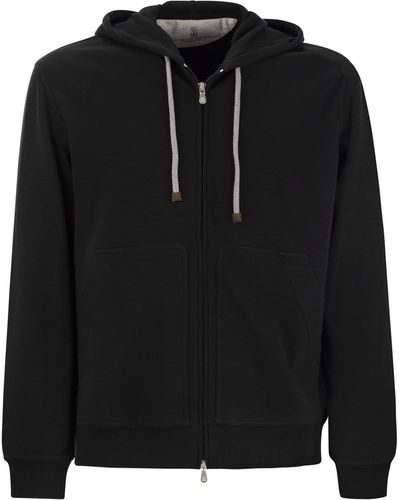 Brunello Cucinelli Techno Cotton Interlock Zip Front Hooded Sweatshirt - Zwart