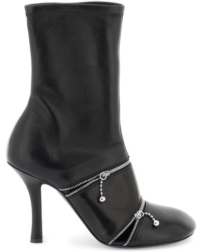 Burberry Leather Peep Ankle Boots - Zwart