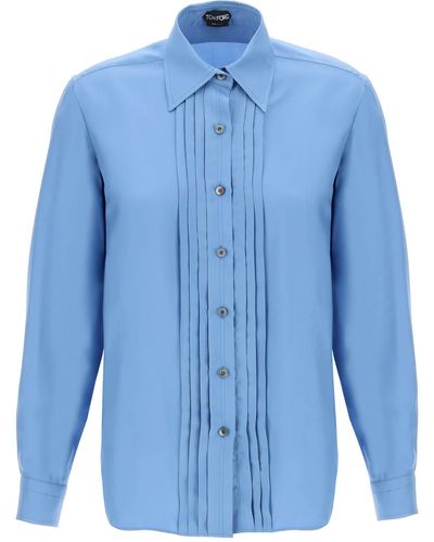 Tom Ford Geplooide Bib -shirt Met - Blauw