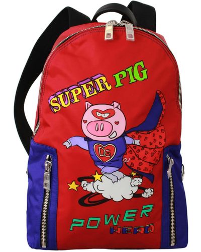 Dolce & Gabbana Nylon Multicolor Super Pig Print Heren Schooltas - Rood