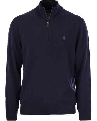 Polo Ralph Lauren Wool -pullover Met Halve Zip - Blauw