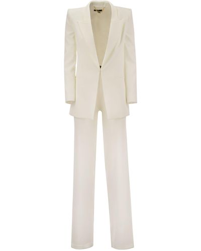 Elisabetta Franchi Crepe Jacket And Pants Suit - Natural