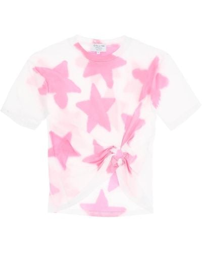 Collina Strada Tie Dye Star T -shirt Met O Ring Detail - Roze