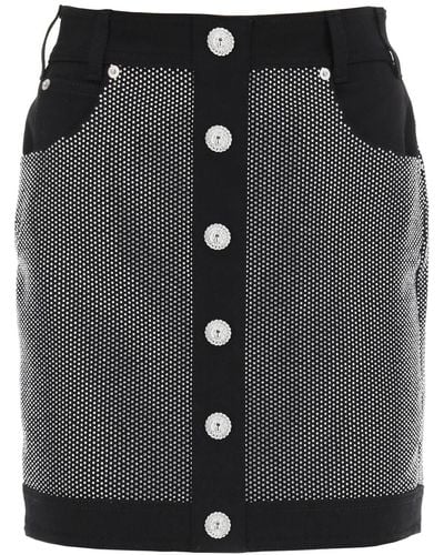 Balmain Mini falda de mezclilla con diámetro de diamantes de imitación de - Negro