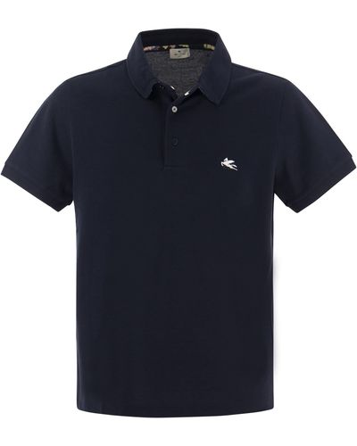Etro Piqué Polo Shirt con Pegasus - Blu