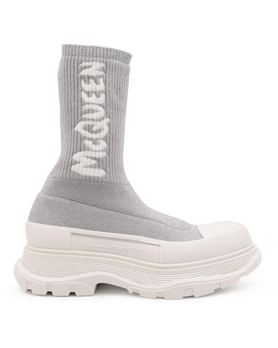 Alexander McQueen Sock-style Logo-print Boots - Gray