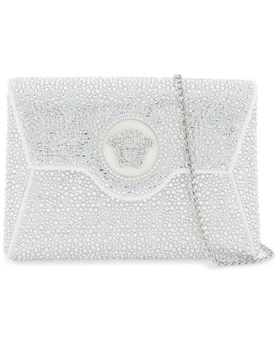 Versace La Medusa Embrayage d'enveloppe avec des cristaux - Blanc