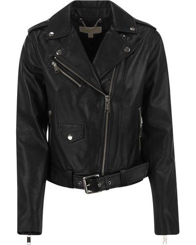 Michael Kors Leather Biker Jacket - Black