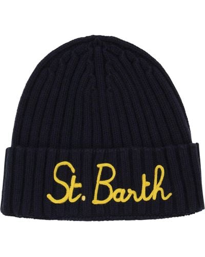 Mc2 Saint Barth Wool En Cashmere Blend Hat Met Borduurwerk - Blauw