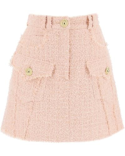 Balmain Mini falda de en tweed - Rosa