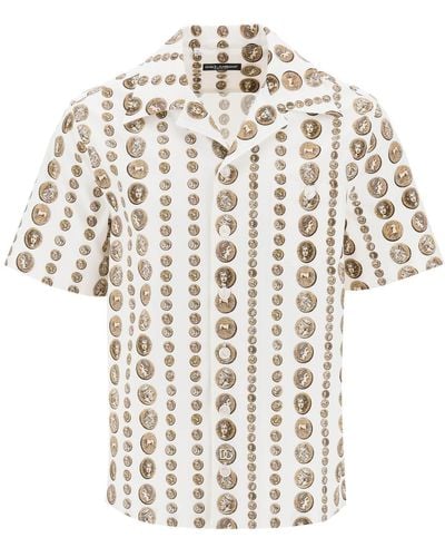 Dolce & Gabbana Coin Print Shirt Met Korte Mouwen - Wit